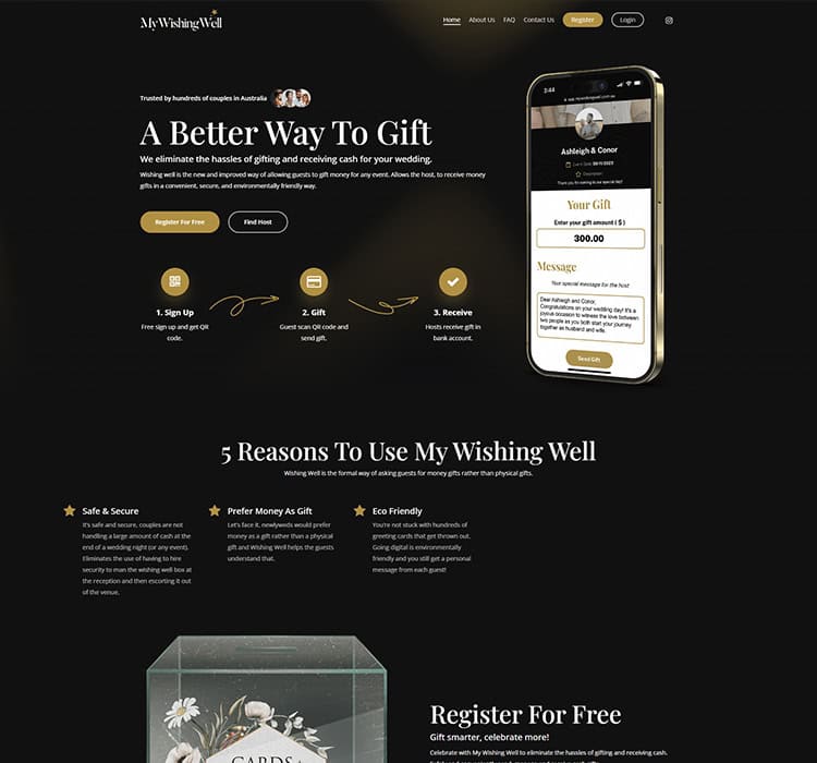 Secure online gift transfer app for weddings, events, and special occasions.